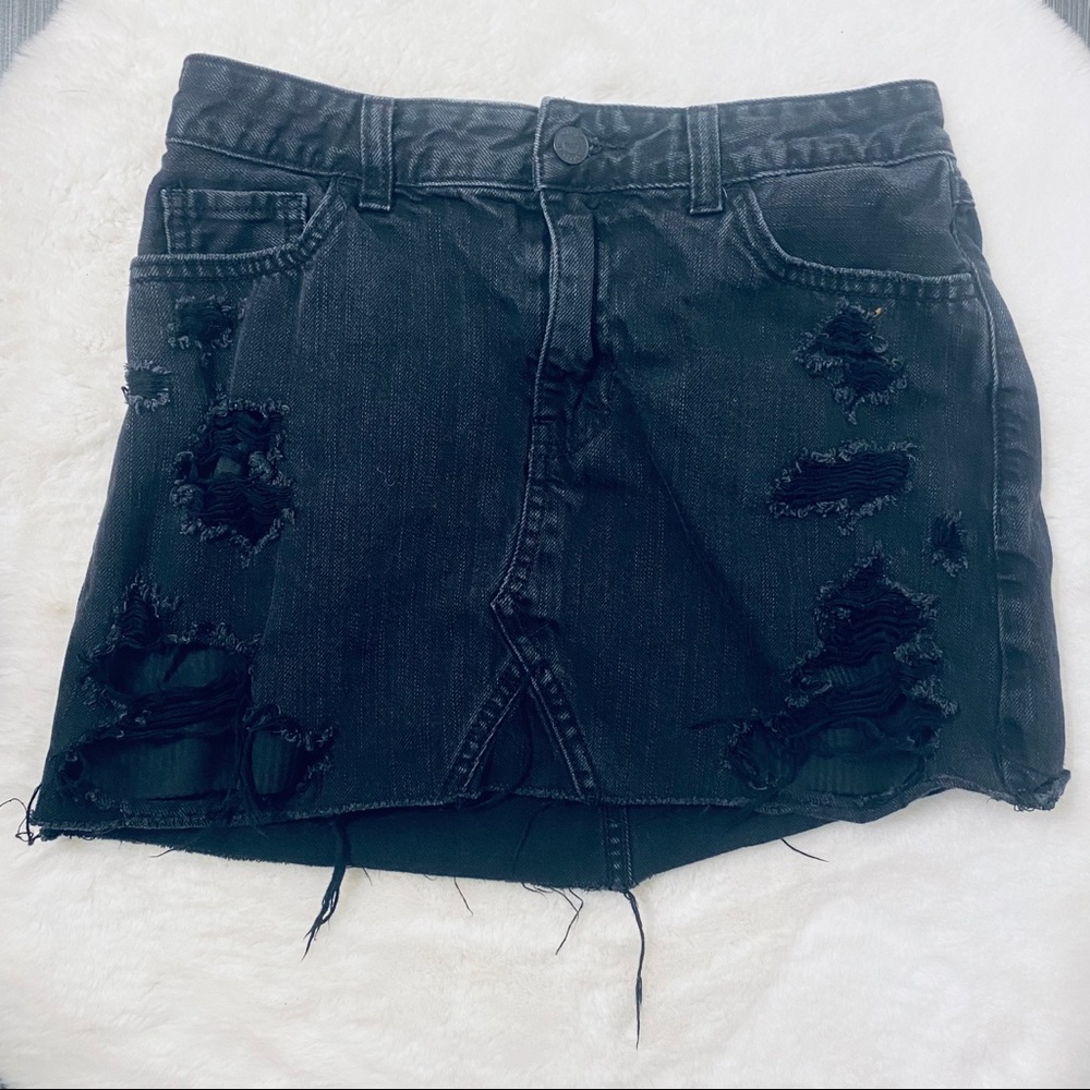 Hollister Black High Rise Ripped Denim Skirt